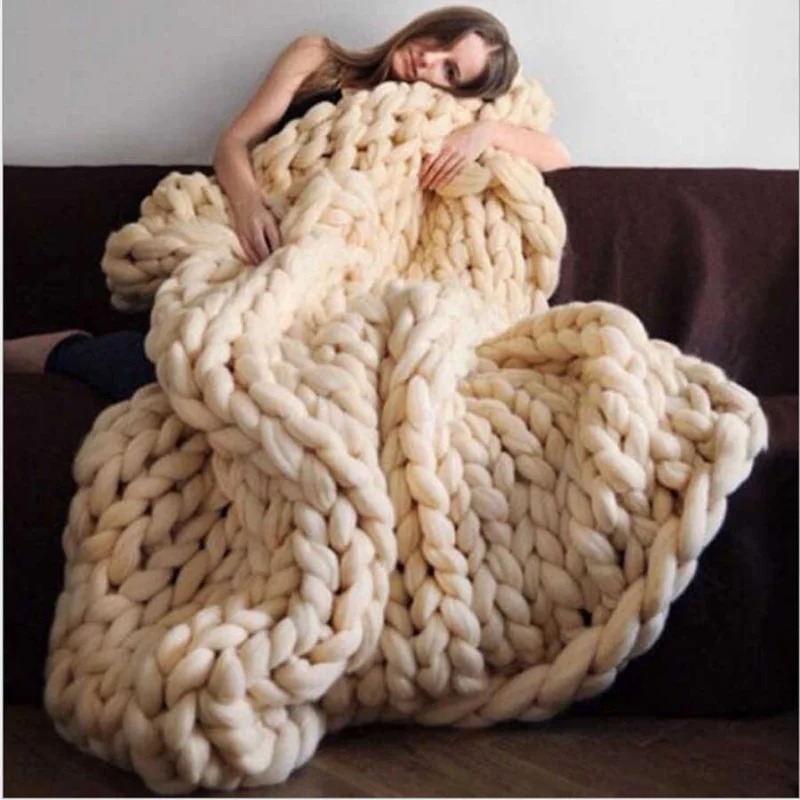 Throw Blanket Chunky Knit - Coperta di lana spessa alla moda,