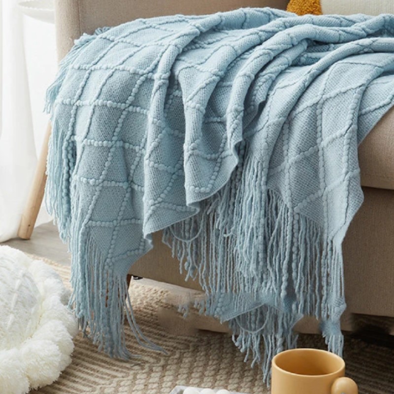 Home Textiles Plaid - Coperta Morbida Blu in Maglia con
