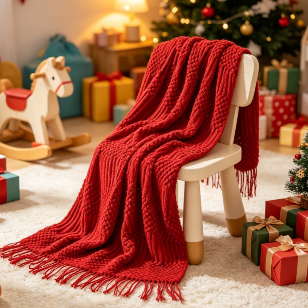 Throw Blanket Chunky Knit - Coperta in maglia grossa rossa stile